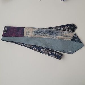 Lorenzo 1964 Men's Tie 100% Silk Abstract Light Blue and Silver and Burgundy